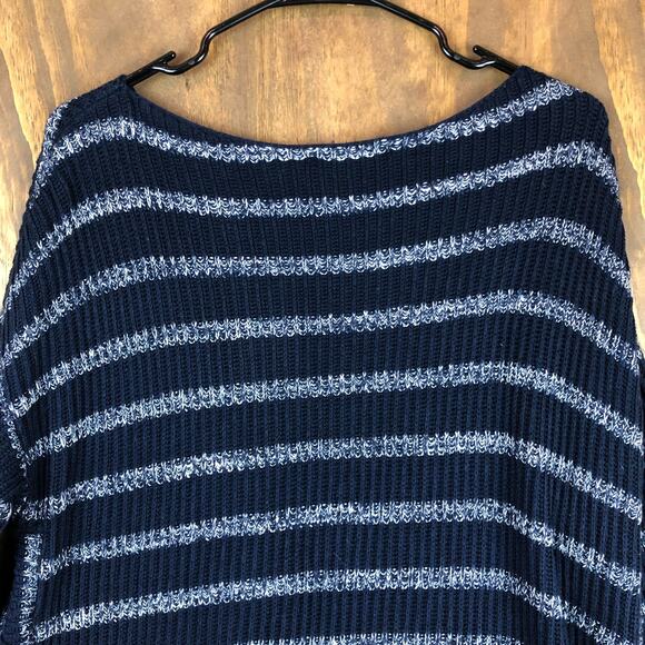 Coldwater Creek Womens Sweater Blue Knit Striped Boat Neck Long Sleeve Wool L - Picture 12 of 13